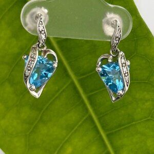 Sterling Silver Dangle Earrings with Blue Topaz and Diamonds